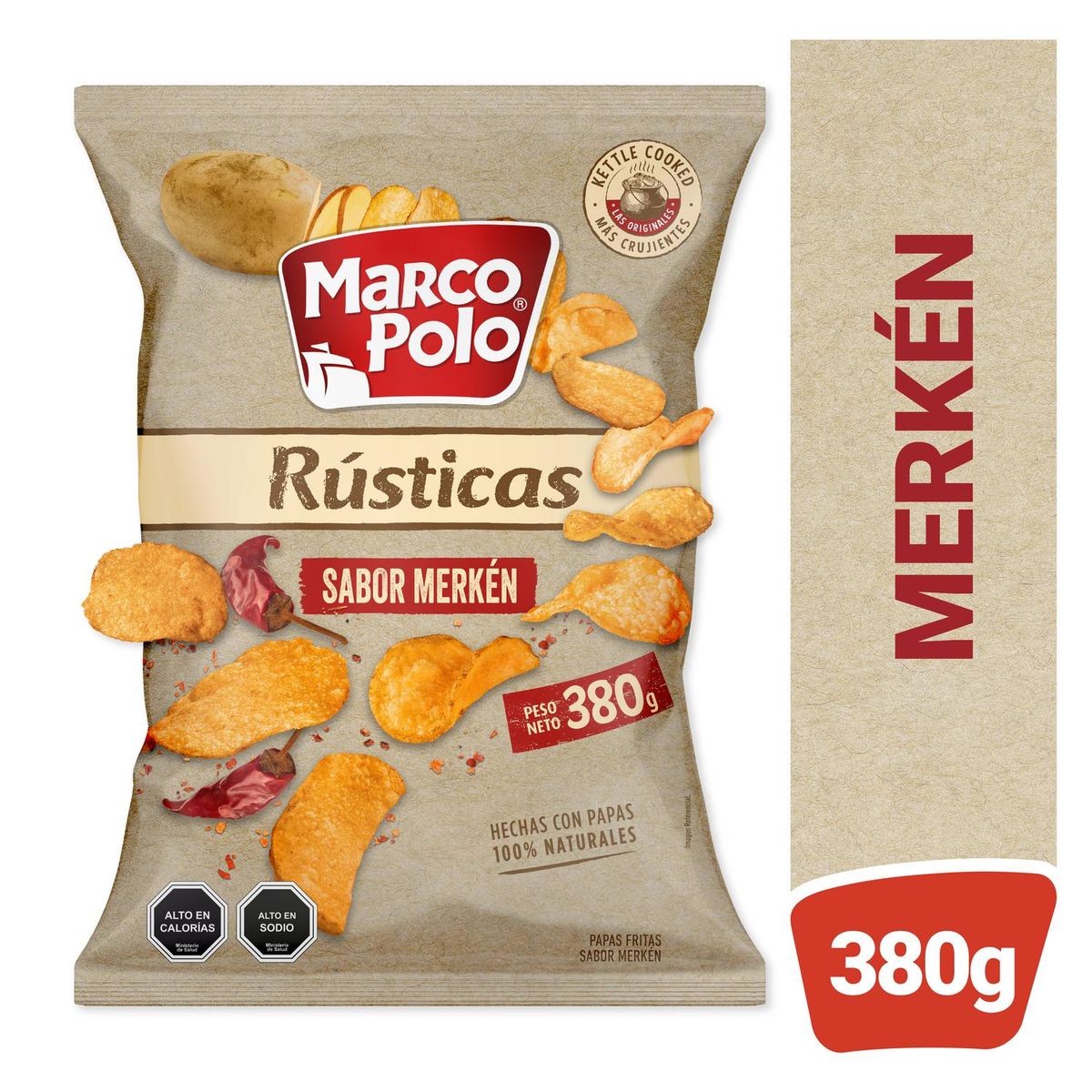 MARCO POLO - Papas Fritas Rústicas Sabor Merkén XL Marco Polo 380 g