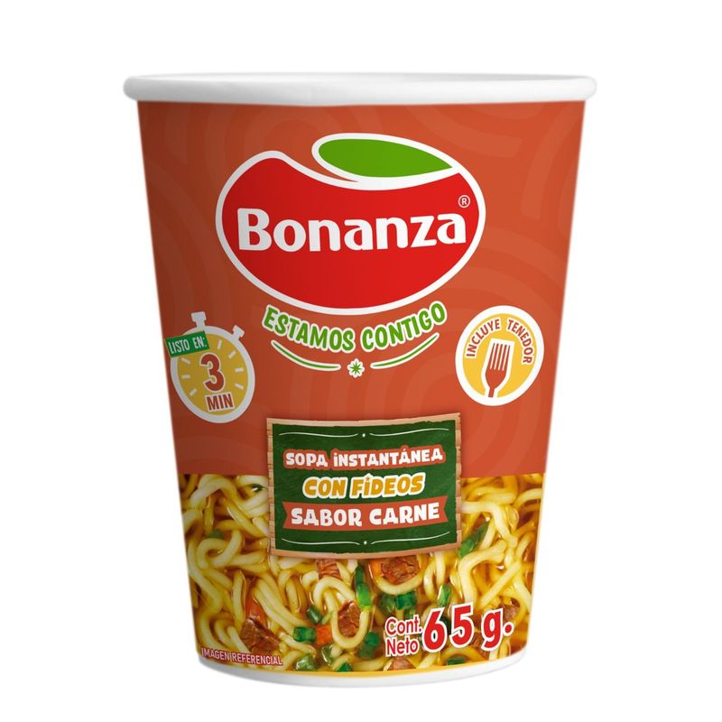 BONANZA - Sopa Instantánea con Fideos Sabor Carne Bonanza 65 g