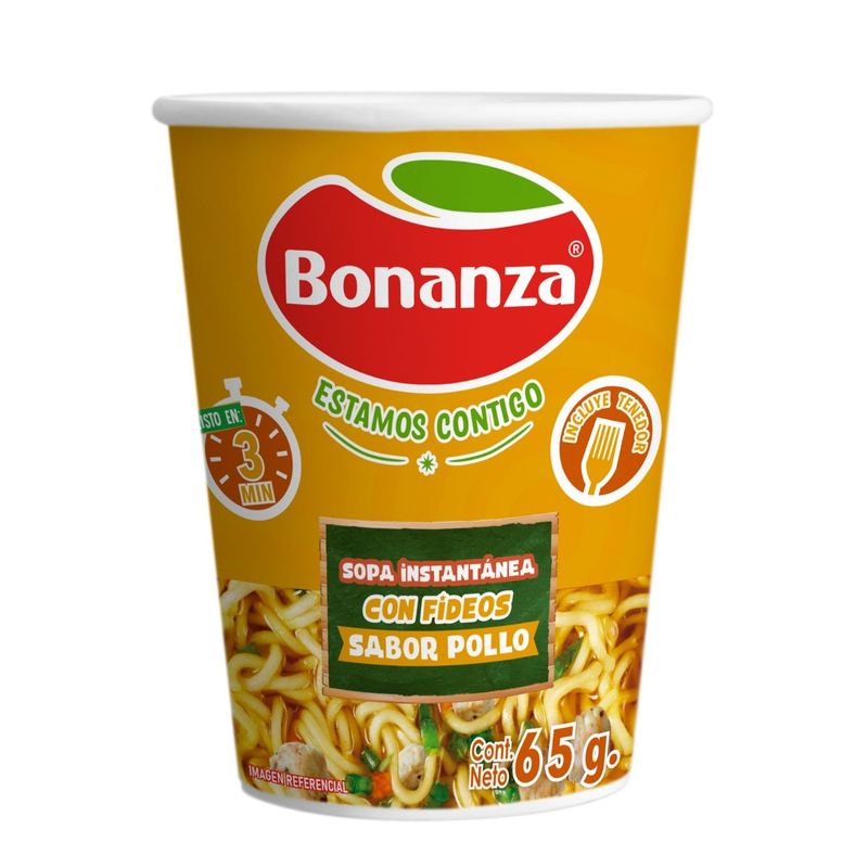 BONANZA - Sopa Instantánea con Fideos Sabor Pollo Bonanza 65 g