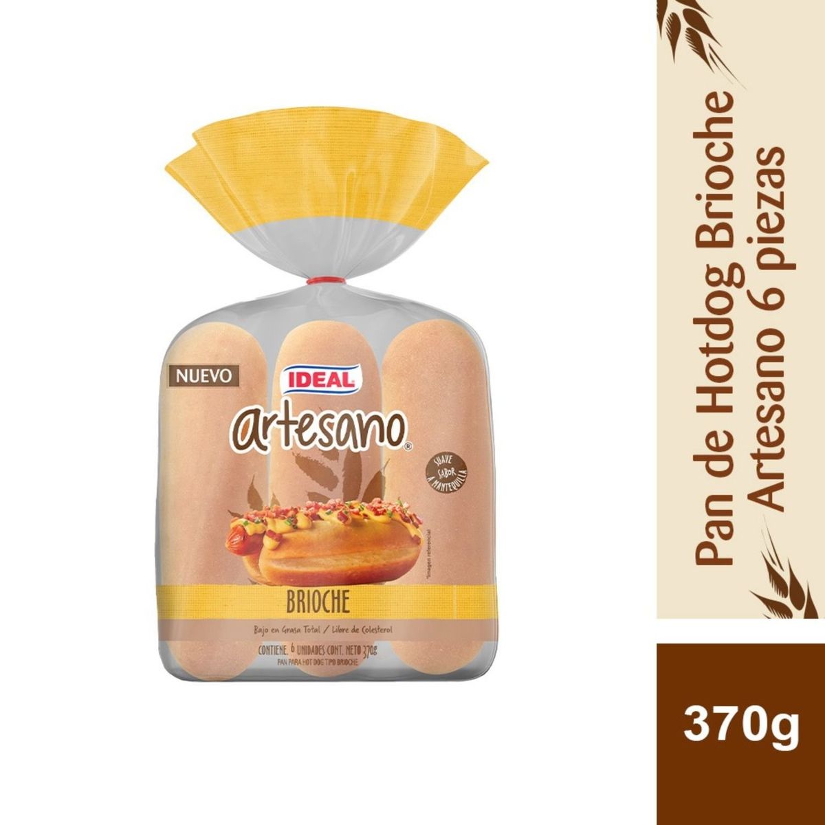 IDEAL - Pan de Hot Dog Brioche Artesano Ideal 6 Un 370 g