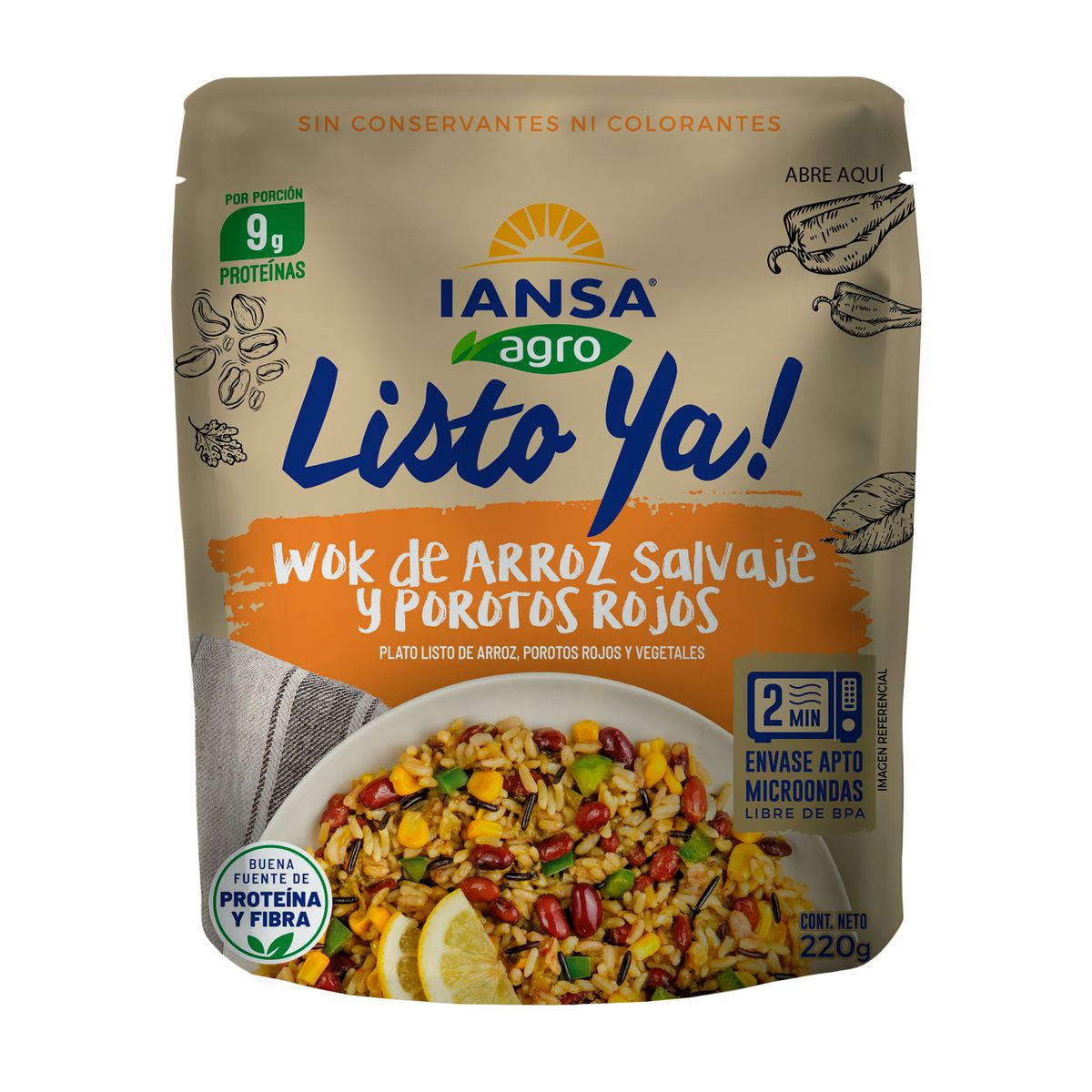 IANSA AGRO - Wok de Arroz Salvaje y Porotos Rojos Listo Ya! Iansa Agro 220 g