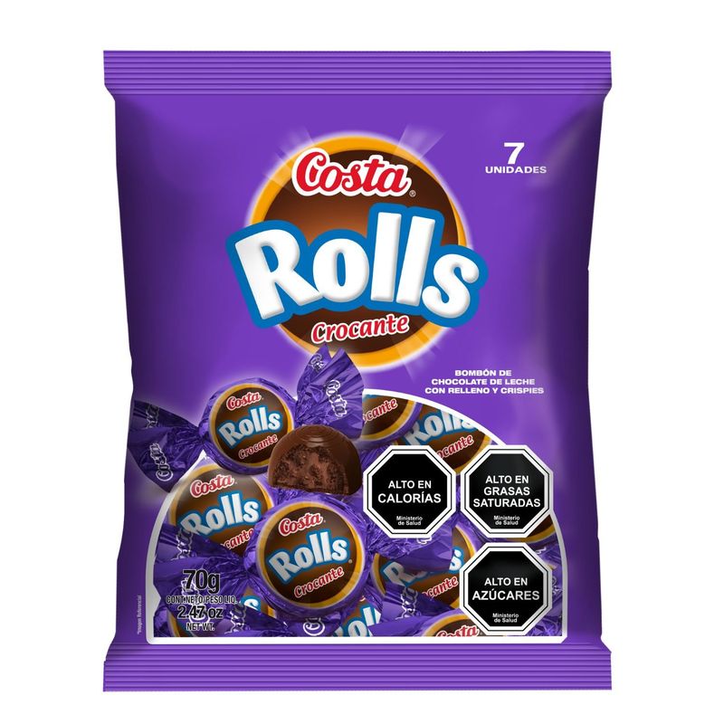 COSTA - Bombón de Chocolate de Leche Costa Rolls Crocante 70 g