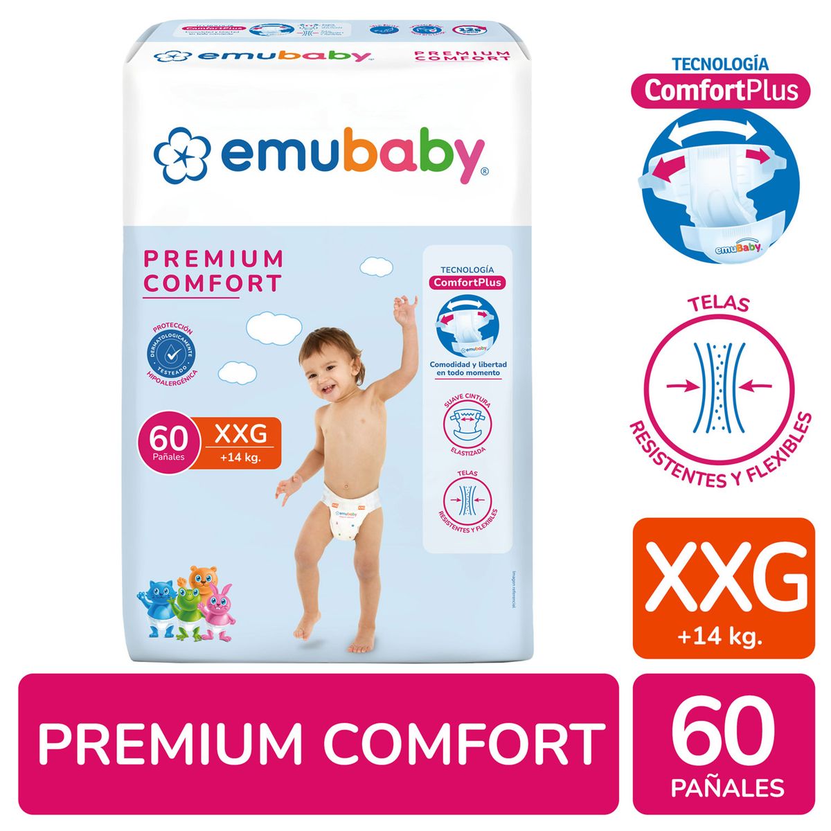 EMUBABY - Pañales Desechables Emubaby Premium Comfort XXG 60 Un