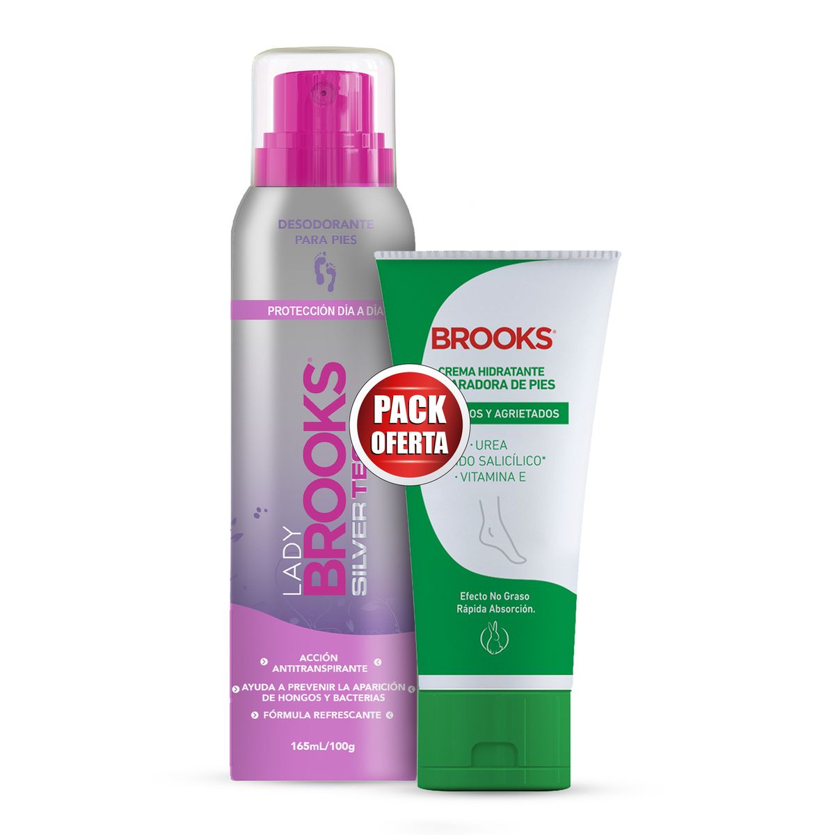BROOKS - Pack Desodorante para Pies Lady + Crema Hidratante Pies Brooks 100 g
