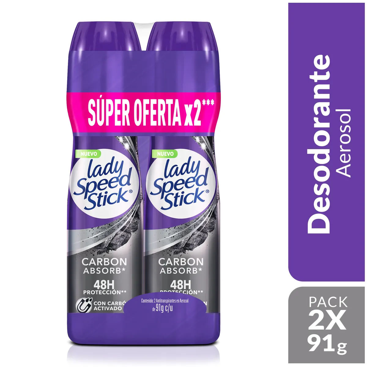 LADY SPEED STICK - Pack Desodorantes en Spray Lady Speed Stick Carbon Absorb 2 x 91g
