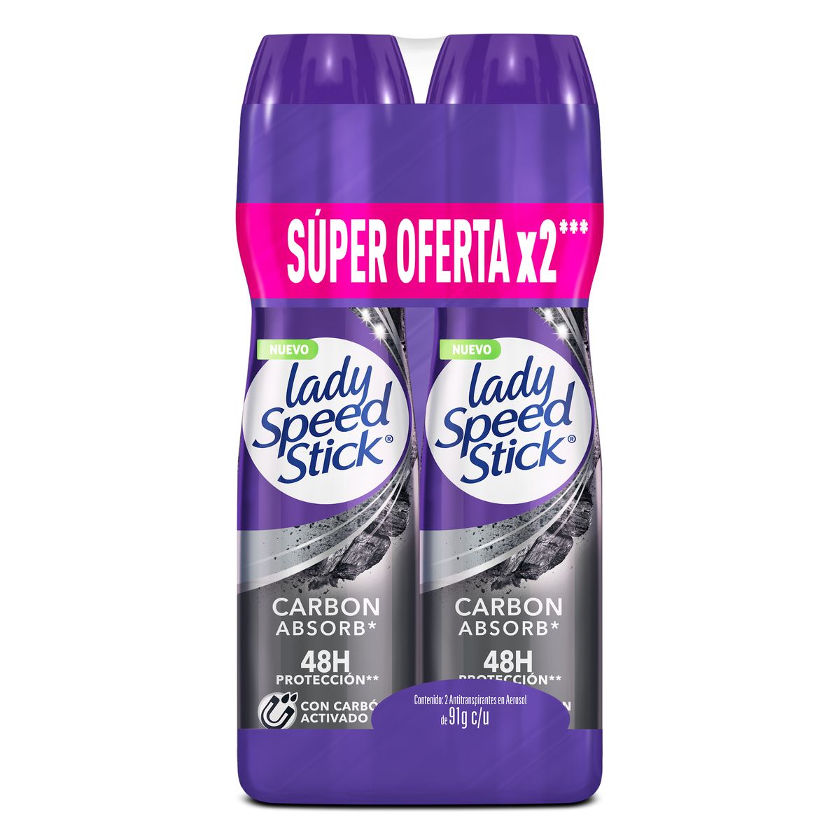 LADY SPEED STICK - Pack Desodorantes en Spray Lady Speed Stick Carbon Absorb 2 x 91g