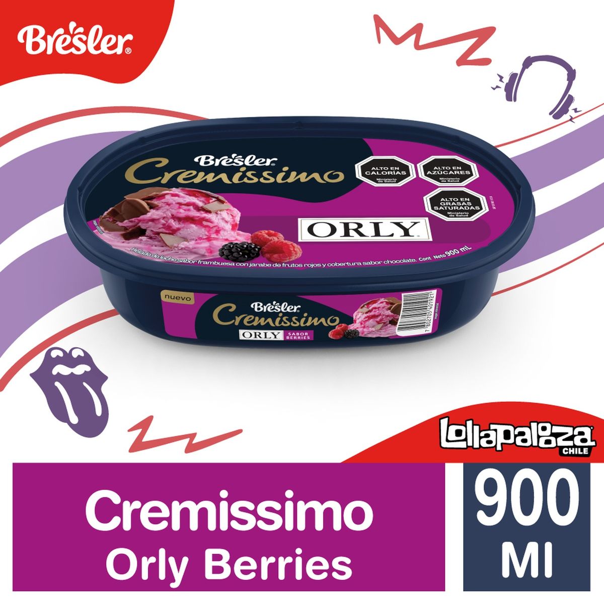 BRESLER - Helado de Leche Cremissimo Orly Sabor Frambuesa Cassata Bresler 900 ml