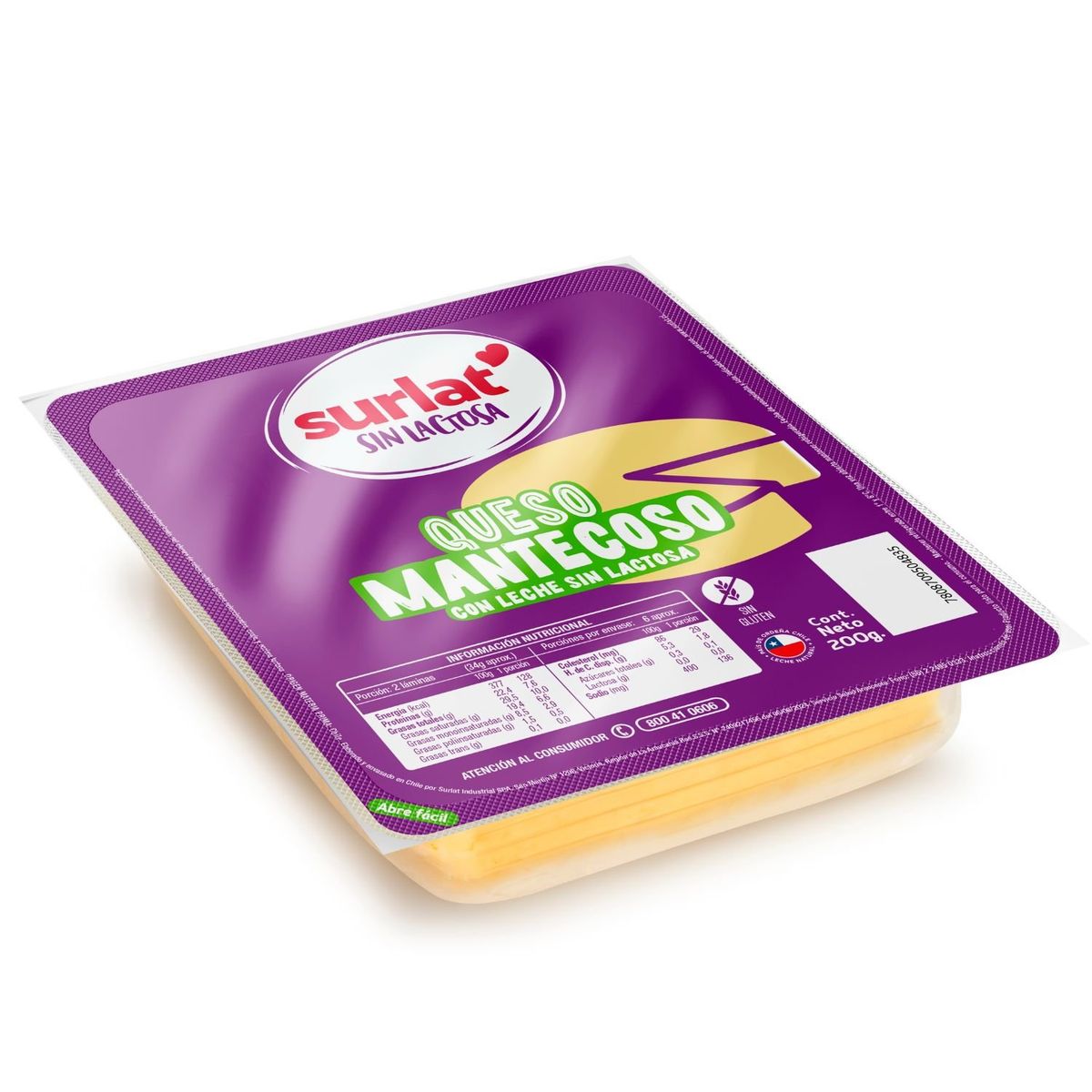 SURLAT - Queso Mantecoso Laminado Sin Lactosa Surlat 200 g