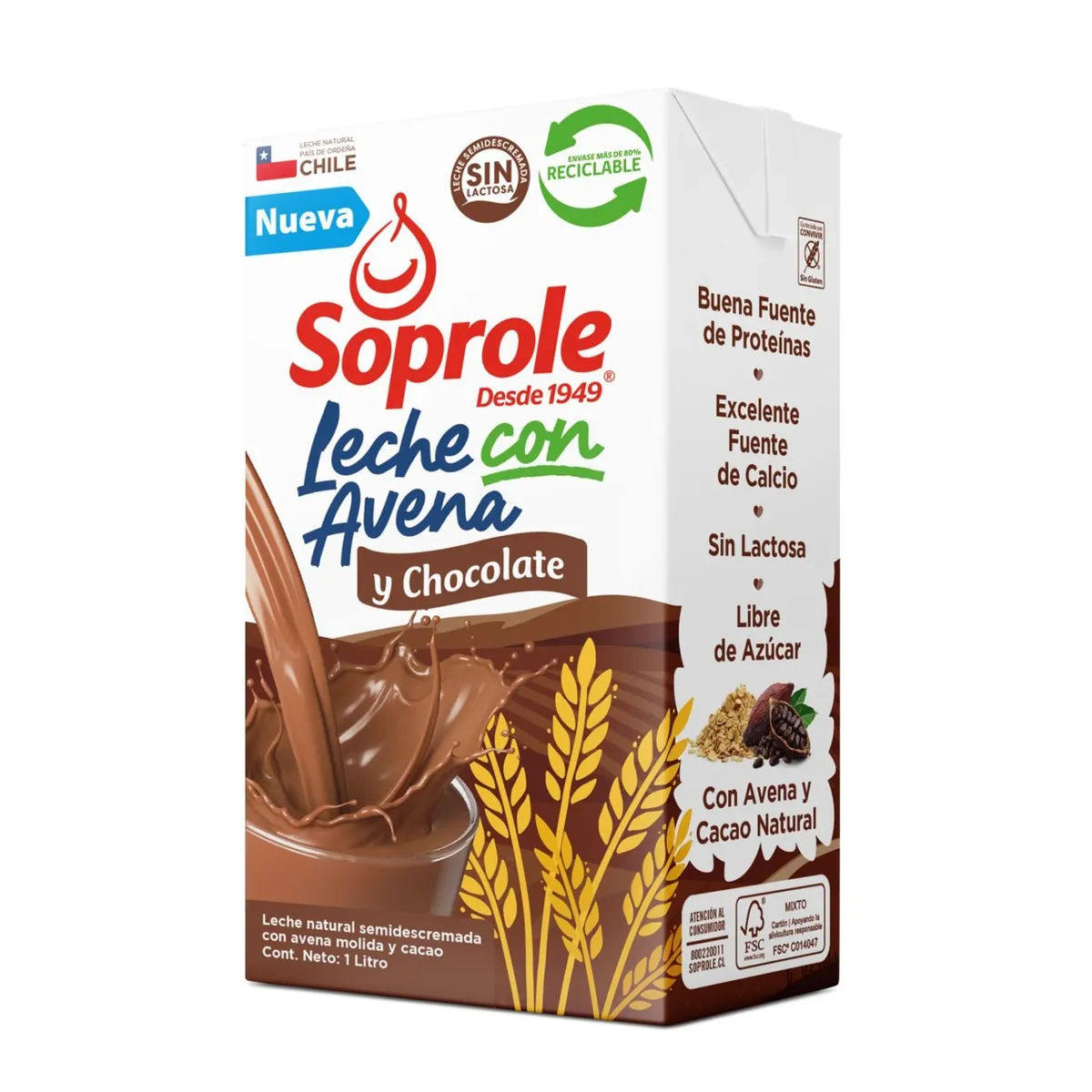 SOPROLE - Leche Semidescremada con Avena y Chocolate Soprole 1 L