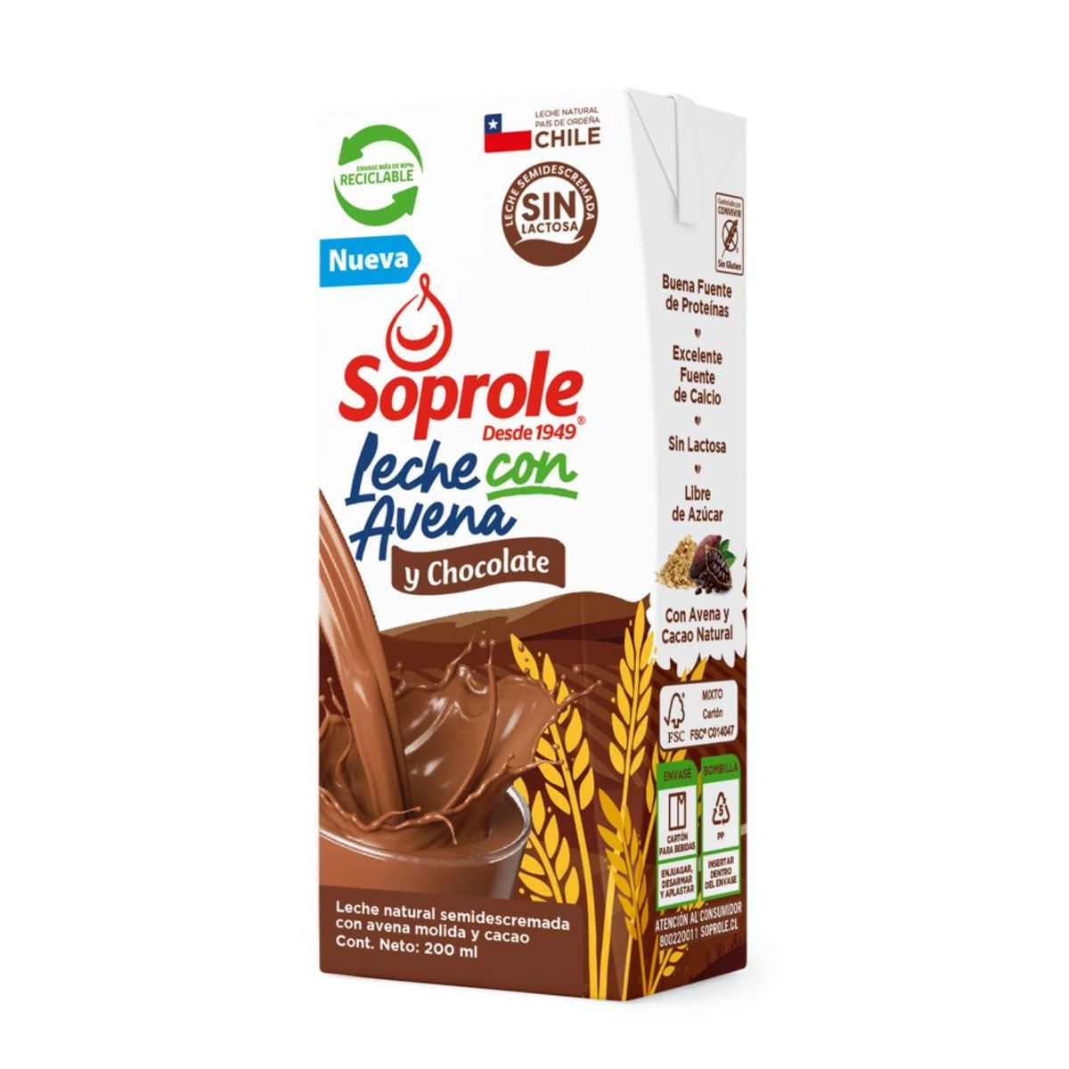 SOPROLE - Leche Semidescremada con Avena y Chocolate Soprole 200 ml