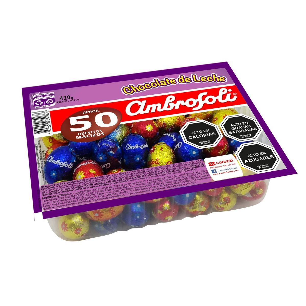  - Huevitos de Chocolate Macizos Bandeja Ambrosoli 420 g