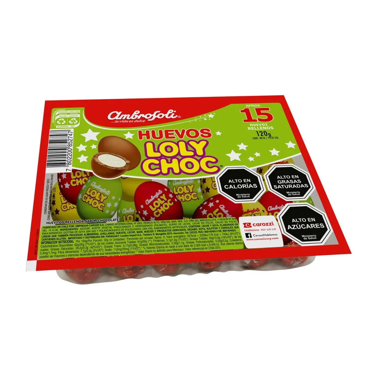  - Huevitos de Chocolate Rellenos Loly Choc Bandeja Ambrosoli 120 g