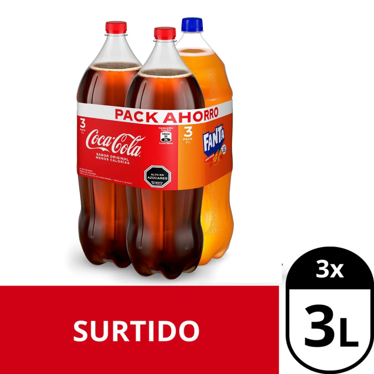 COCA COLA - Tripack Bebida Coca Cola 2 x 3 Lt + Bebida Fanta 3 Lt