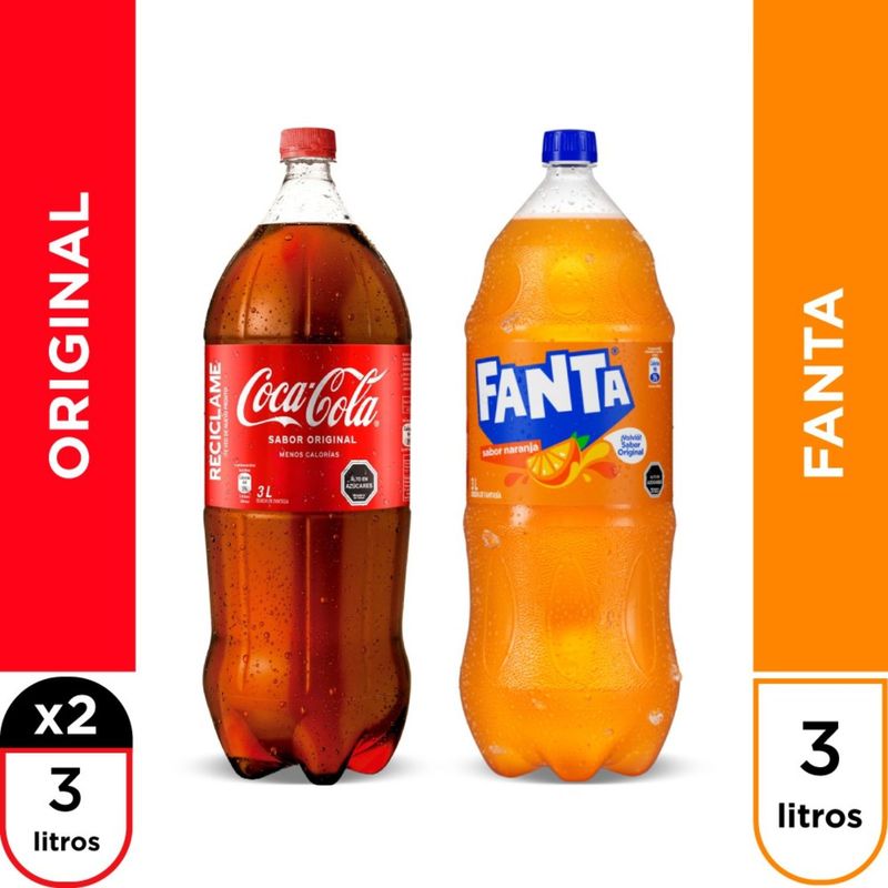 COCA COLA - Tripack Bebida Coca Cola 2 x 3 Lt + Bebida Fanta 3 Lt