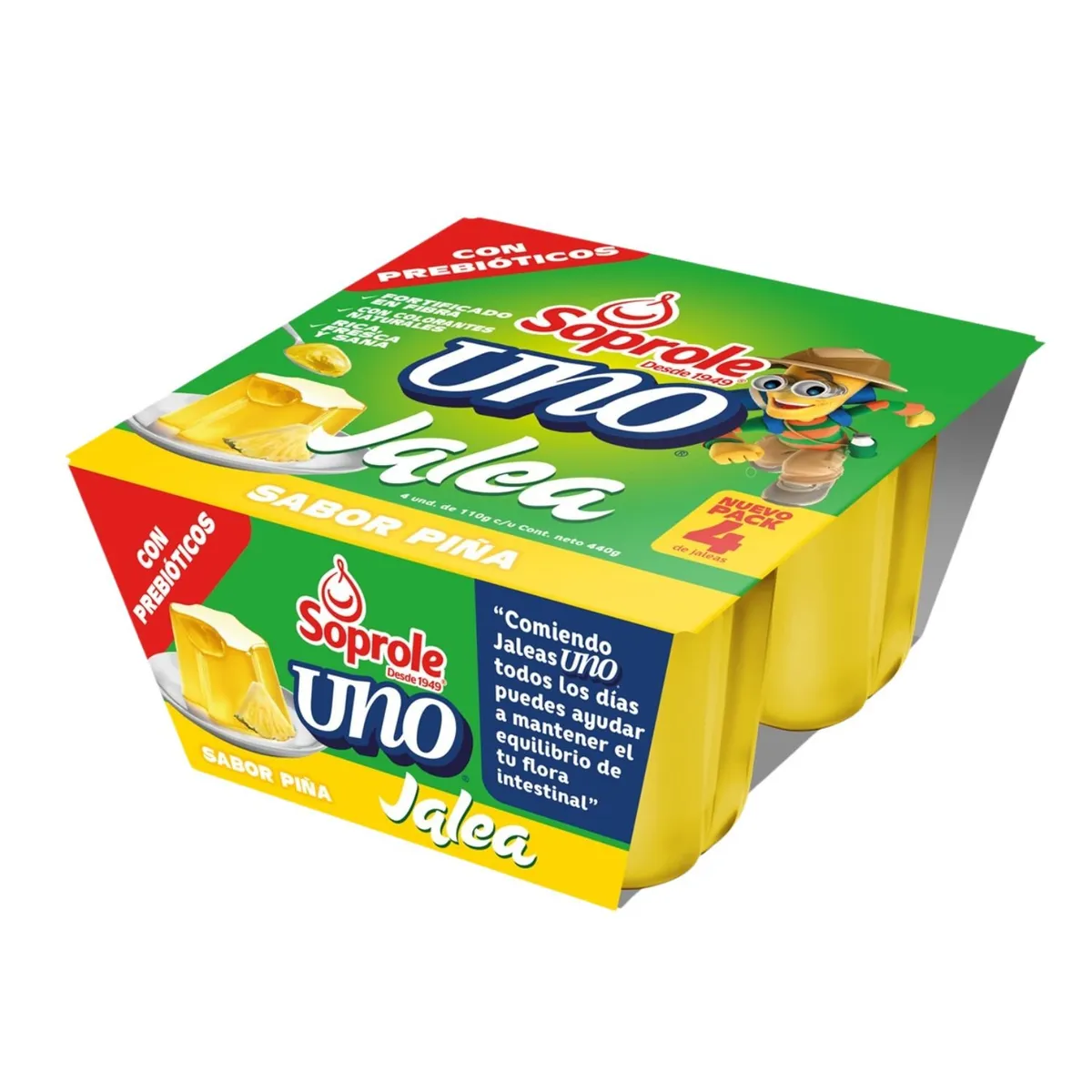 SOPROLE - Pack Jalea Uno con Prebióticos Sabor Piña Soprole 4 x 110 g