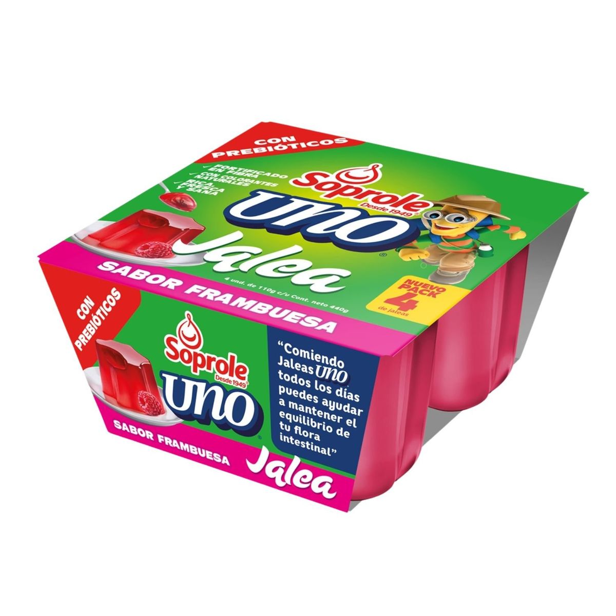 SOPROLE - Pack Jalea Uno con Prebióticos Sabor Frambuesa Soprole 4 x 110 g