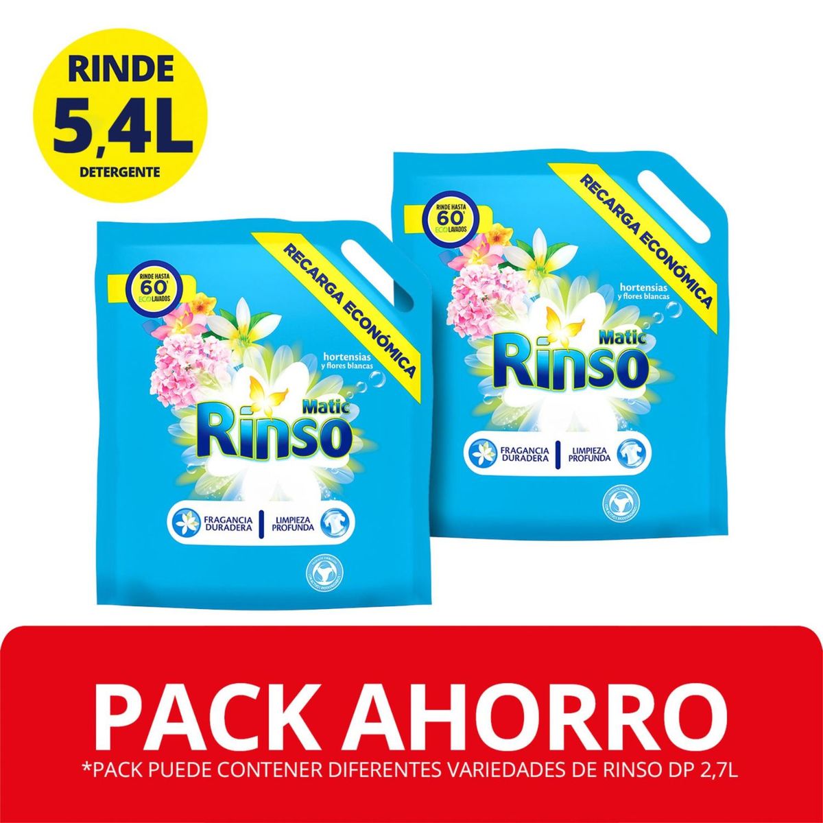 RINSO - Pack Detergente Líquido Doypack Rinso 2x2.7 lt