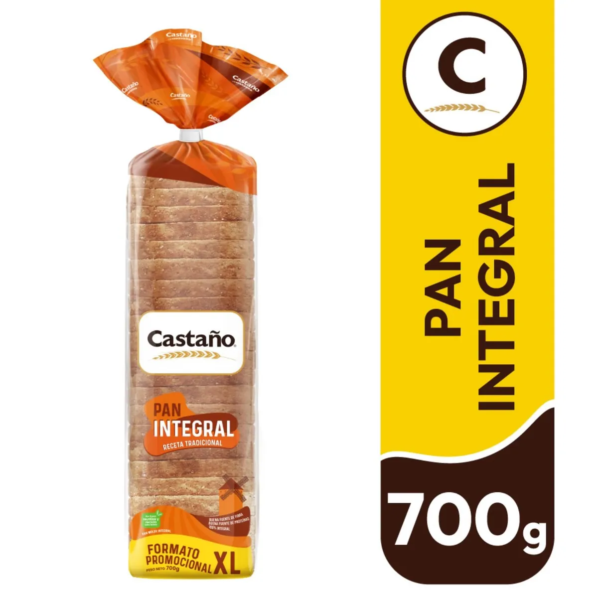 CASTAÑO - Pan de Molde Integral XL Castaño 700 g