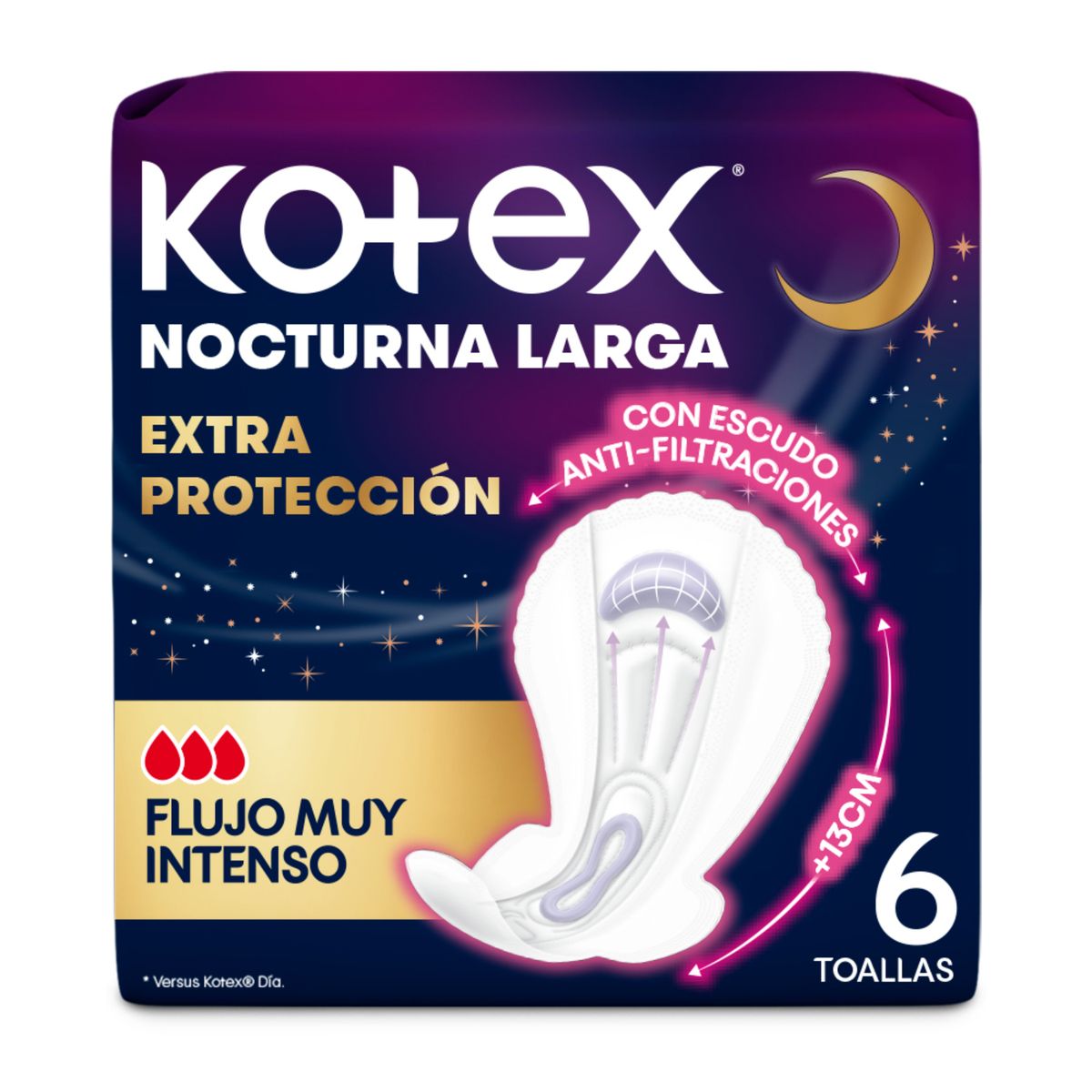 KOTEX - Toallas Higiénicas Nocturnas Kotex Extra Protección 6 Un