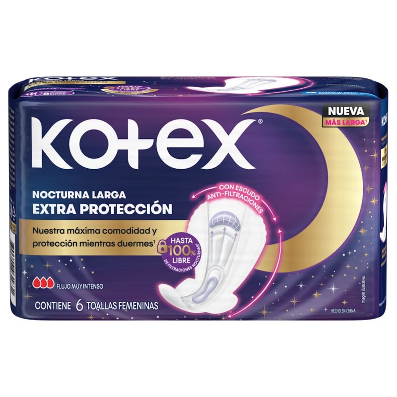 KOTEX - Toallas Higiénicas Nocturnas Kotex Extra Protección 6 Un