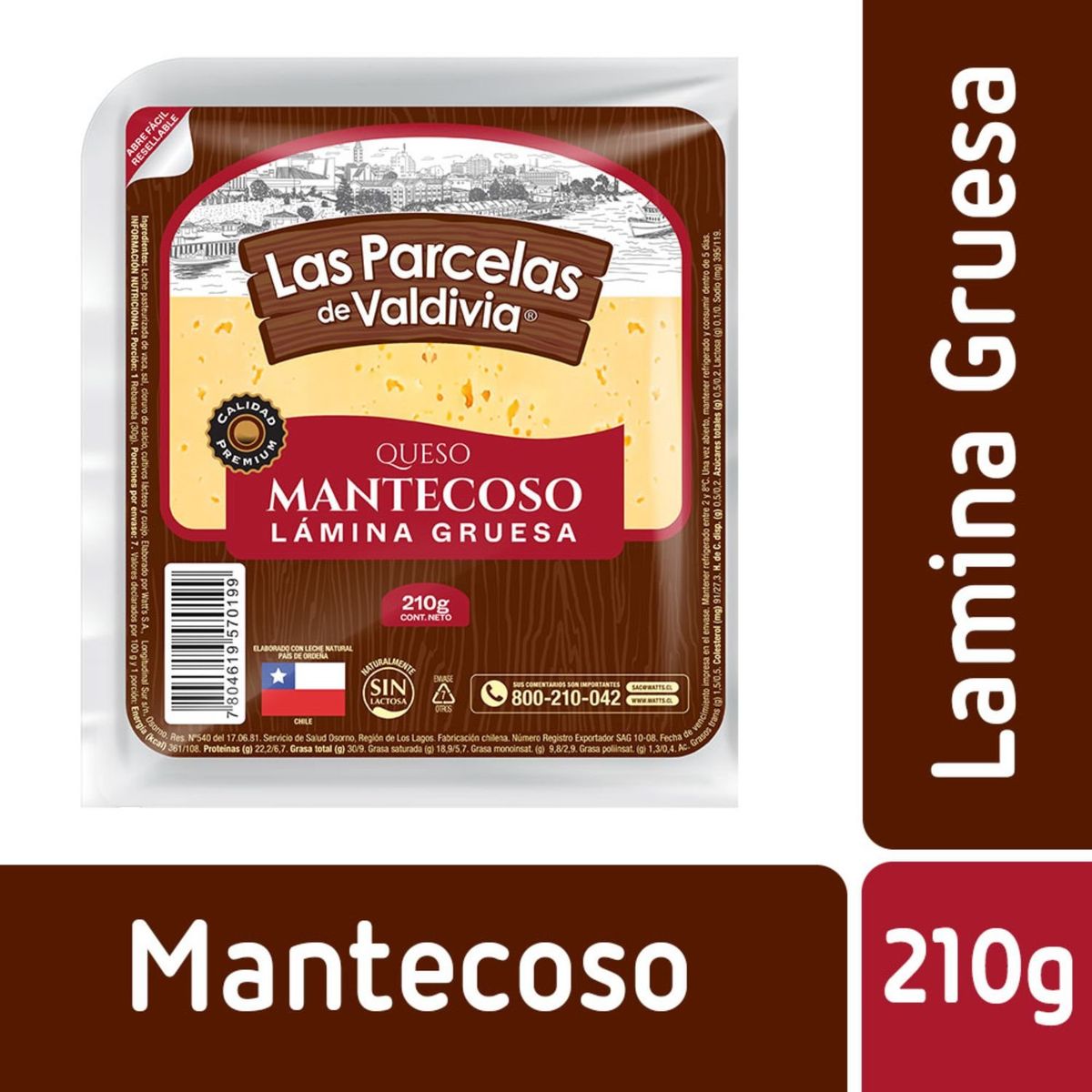  - Queso Mantecoso Lámina Gruesa Las Parcelas de Valdivia 210 g