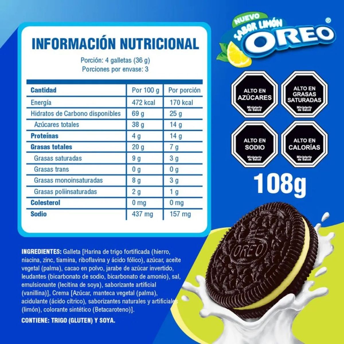 OREO - Galleta Oreo Sabor Limón 108 g