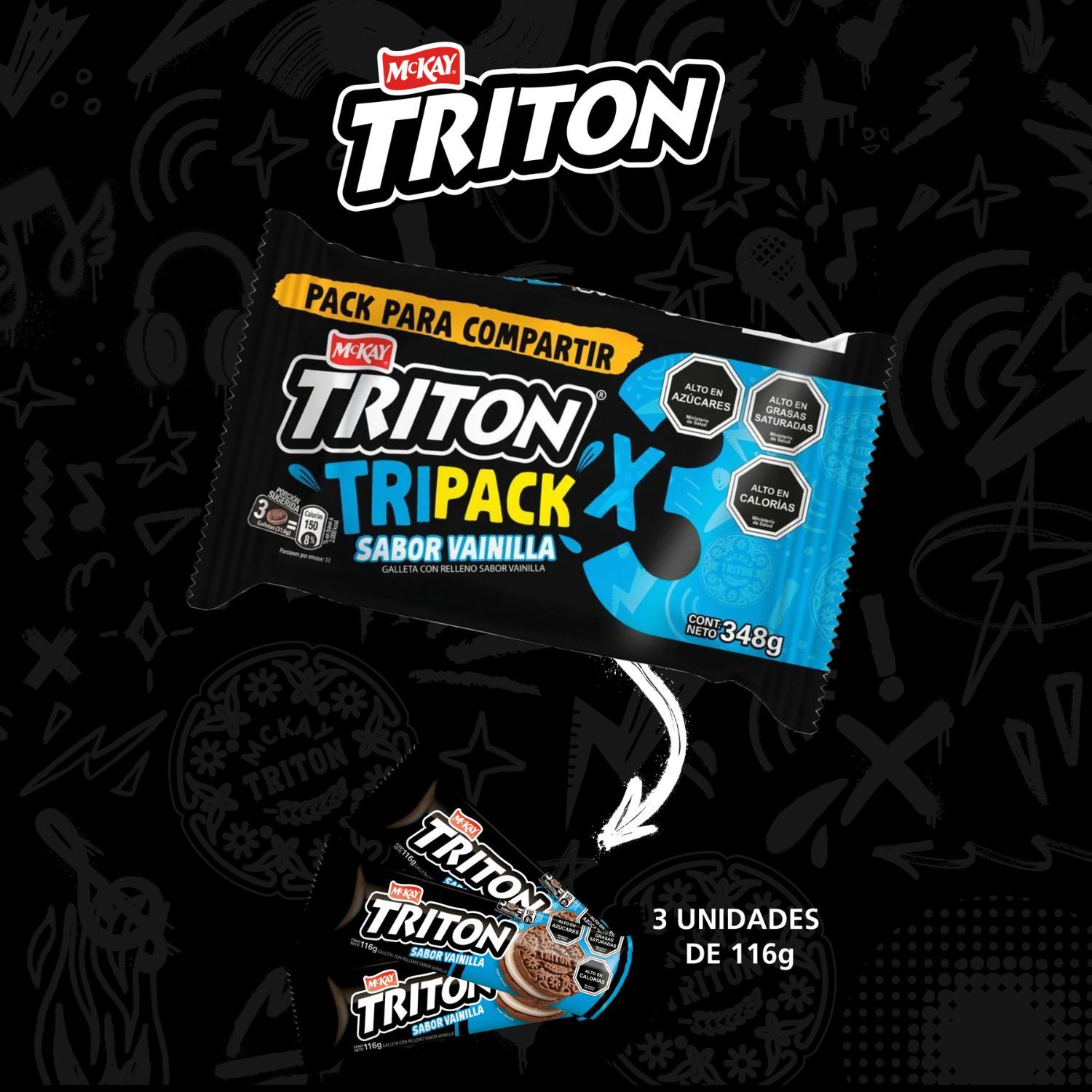Tripack Galleta Triton Sabor Vainilla 3 x 116 g | Tottus Chile