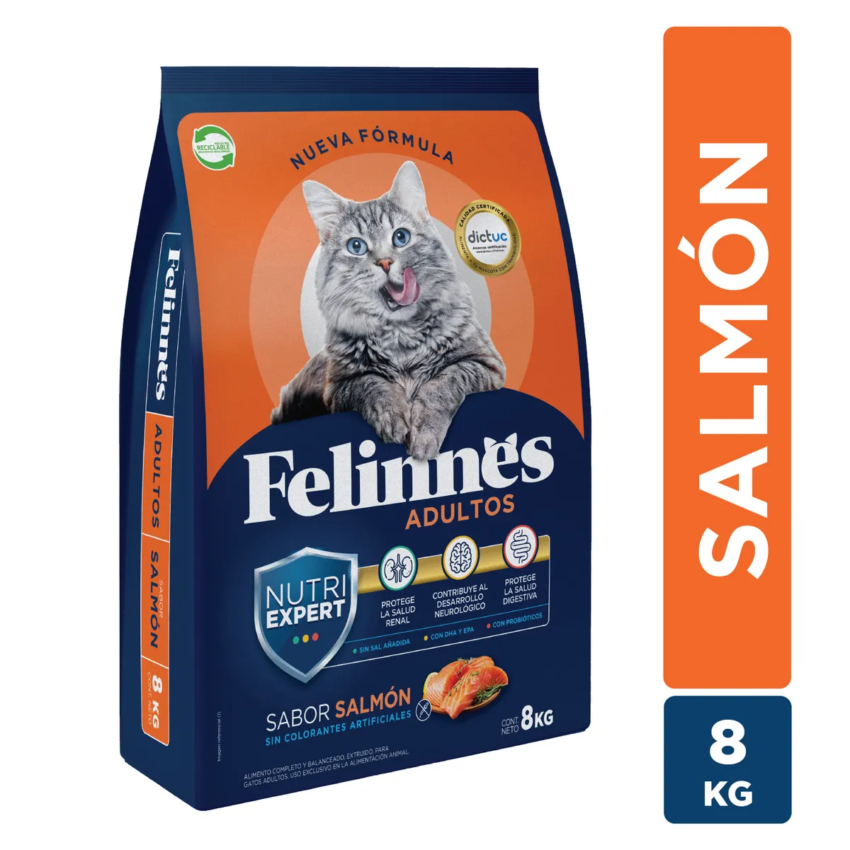 FELINNES - Alimento Seco para Gatos Adultos Felinne Salmón 8 Kg