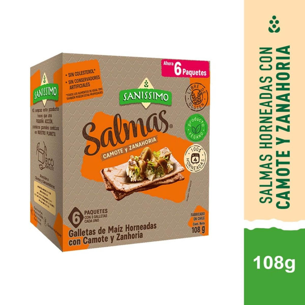 SANISSIMO - Galletas de Maíz Salmas con Camote y Zanahoria 108 g