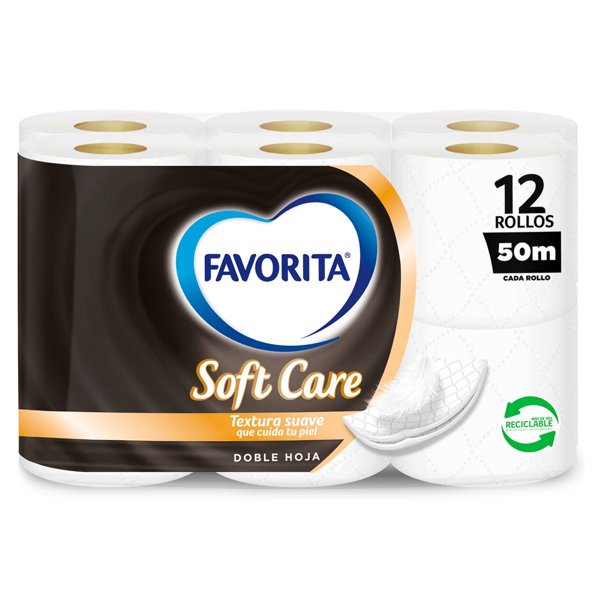 FAVORITA - Papel Higiénico Soft Care Doble Hoja 50 mts Favorita 12 un