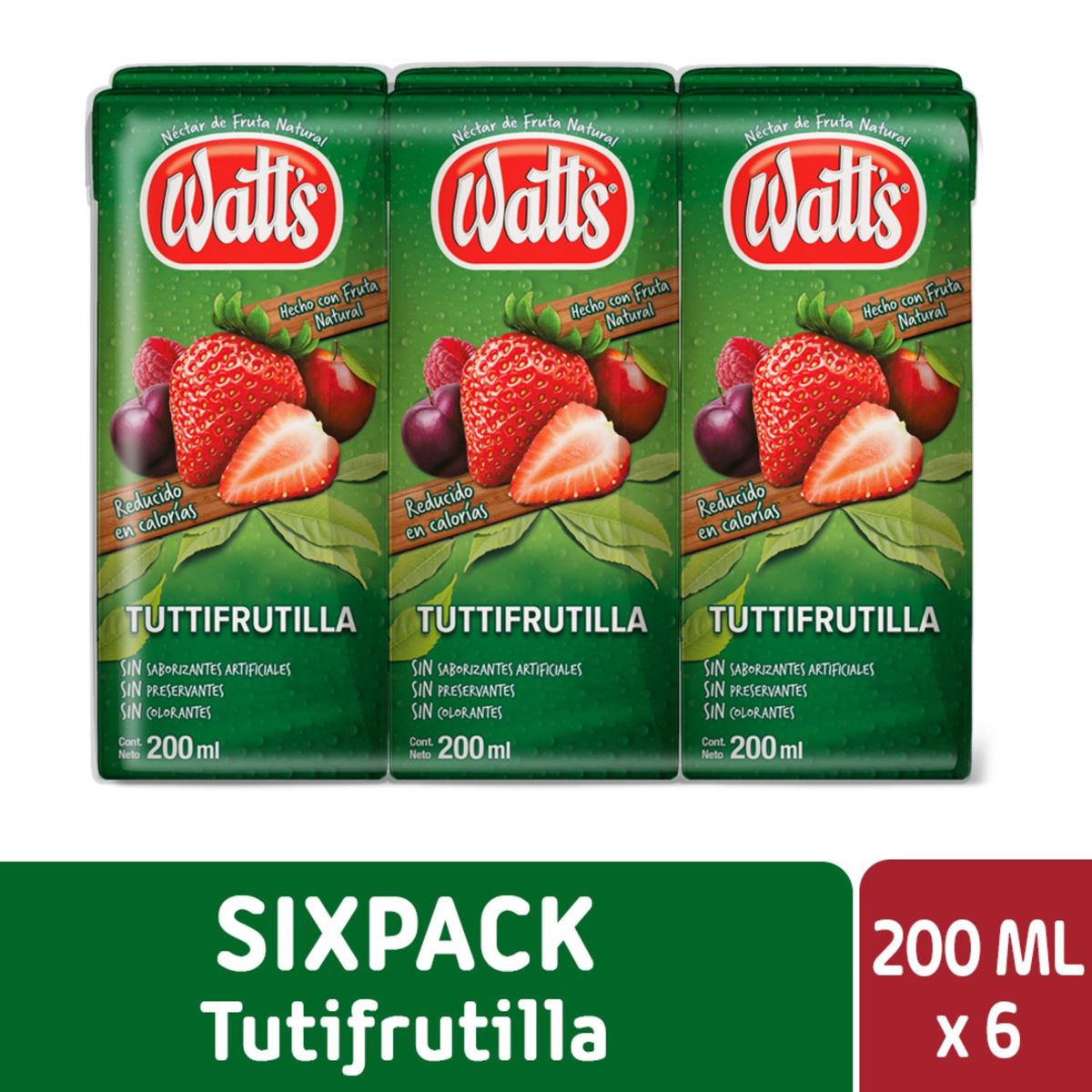 WATTS - Sixpack Jugo Néctar Sabor Tuttifrutilla Watts 6 x 200 ml