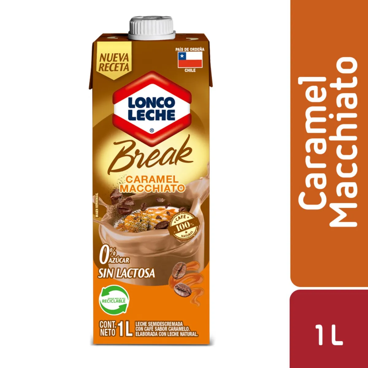 LONCOLECHE - Leche Semidescremada con Café Break Sabor Caramelo Macchiato Loncoleche 1 L