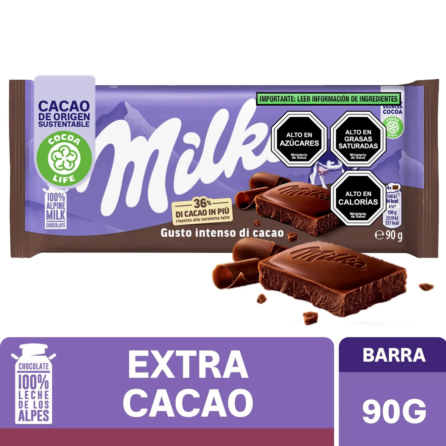 Chocolate Milka Extra Cacao 45% 90 g | Tottus Chile