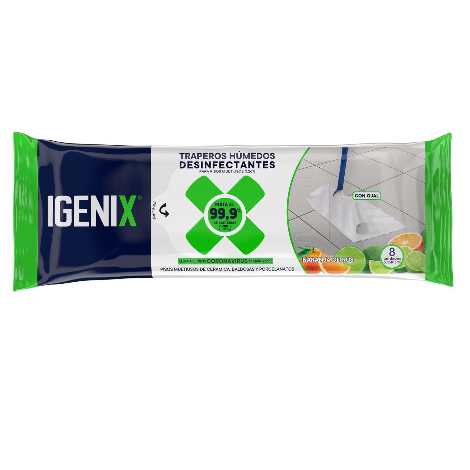 Traperos Húmedos Desinfectantes Naranja Citrus Igenix 8 Un
