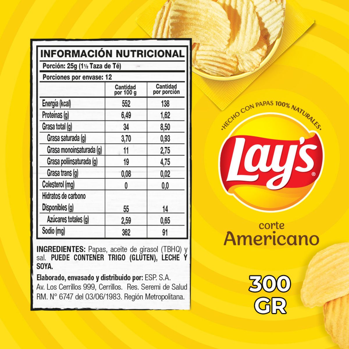 LAYS - Papas Fritas Corte Americano Lays 300 gr