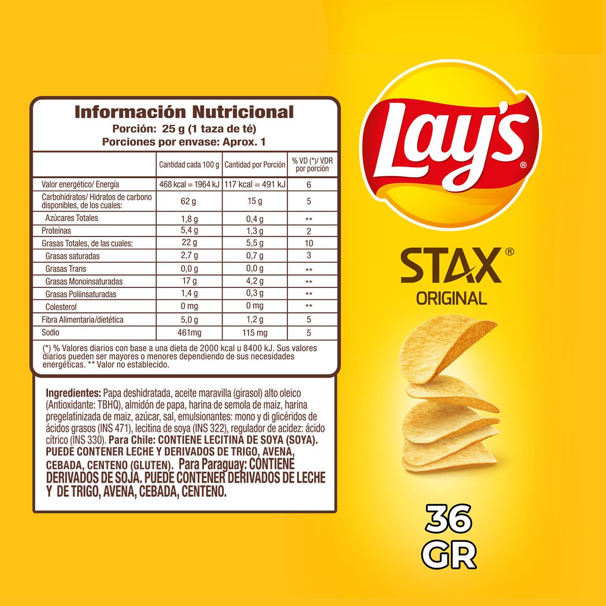 LAYS - Papas Fritas Lays Stax Original 36 gr