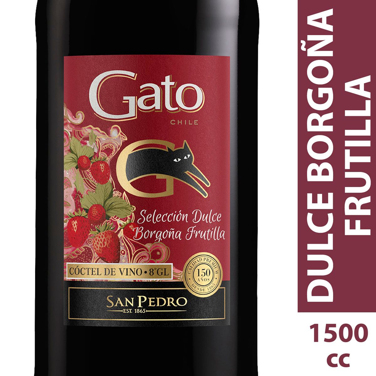 GATO - Cóctel de Vino Gato Dulce Borgoña Frutilla 8° 1.5 L