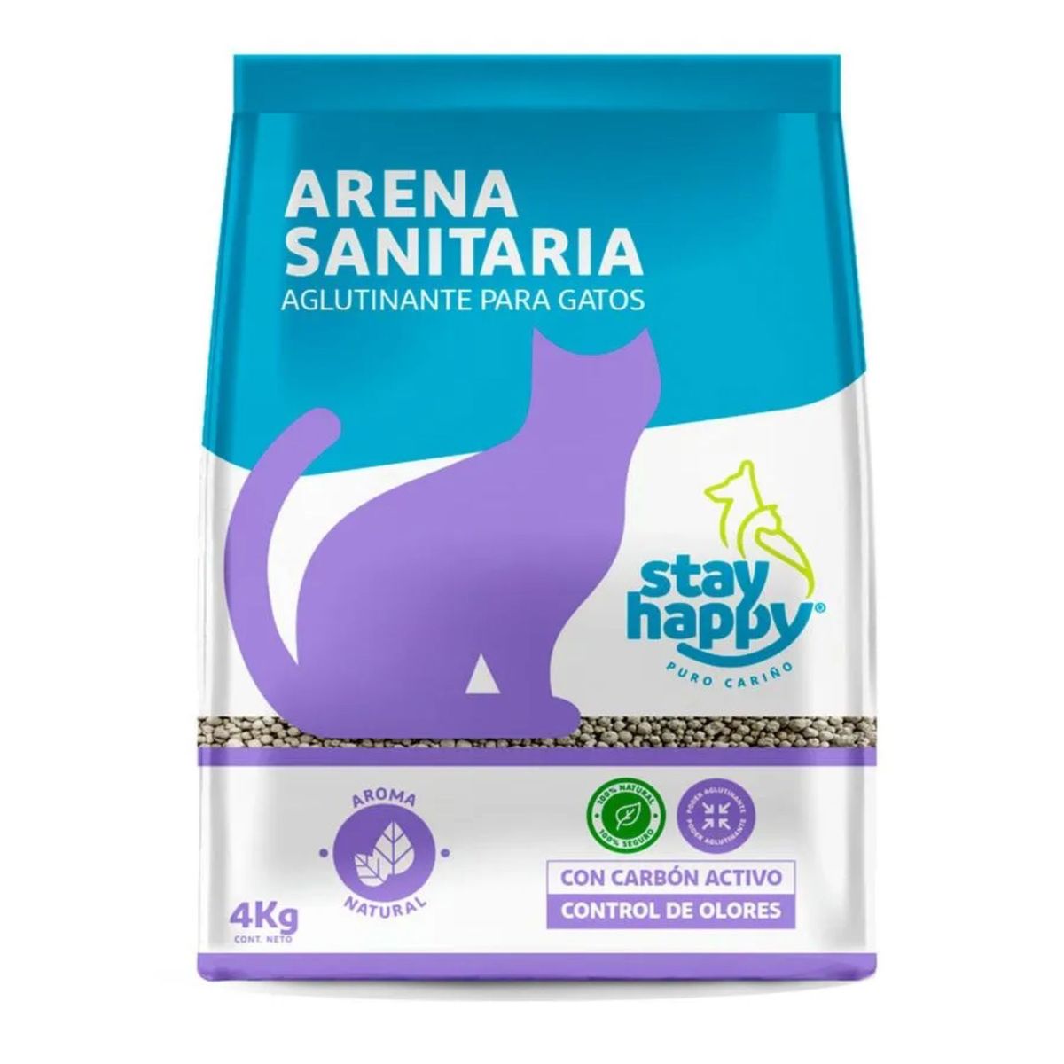 STAY HAPPY - Arena Sanitaria para Gatos Aglutinante Aroma Natural Stay Happy 4 Kg
