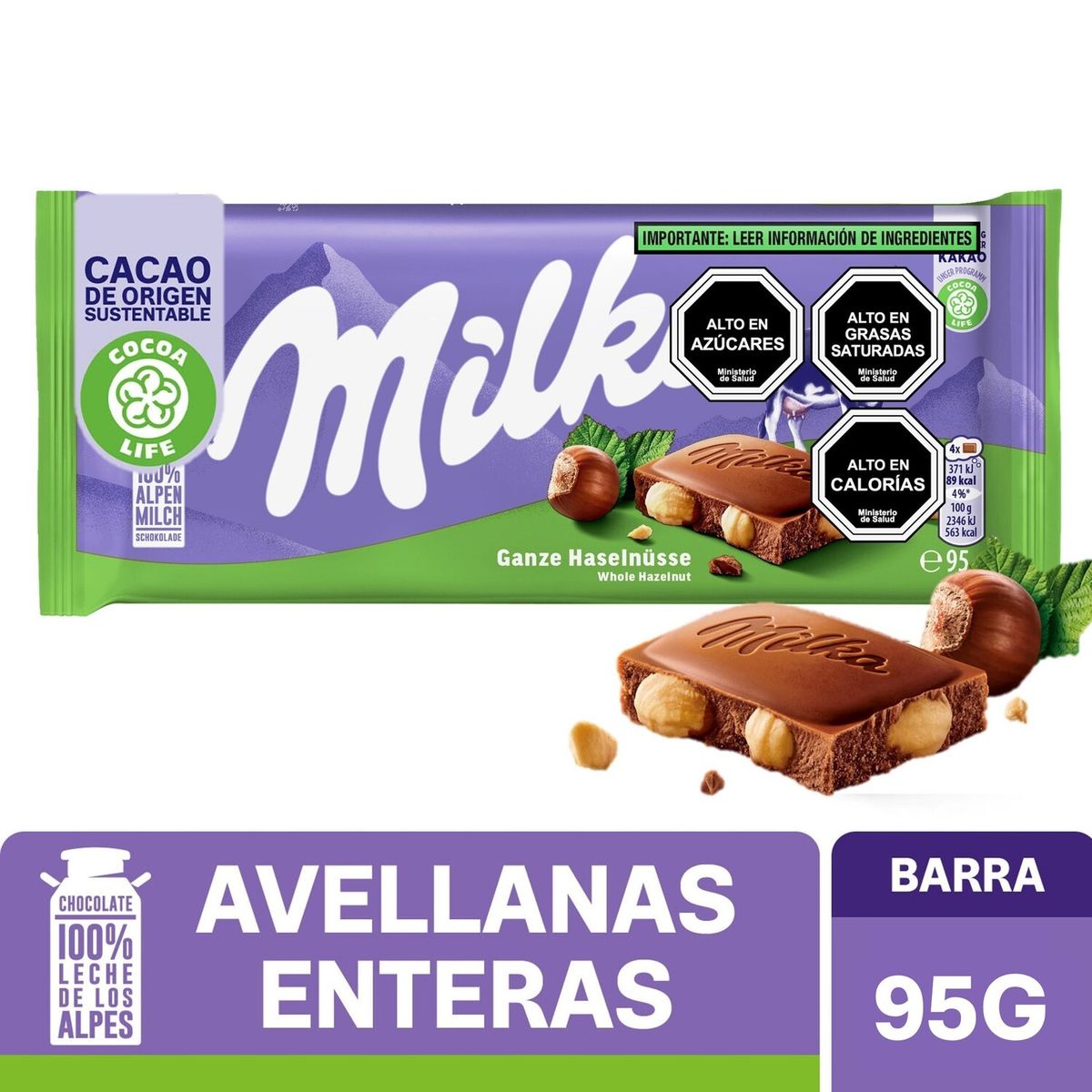MILKA - Chocolate Milka Relleno con Avellanas Enteras 95 g