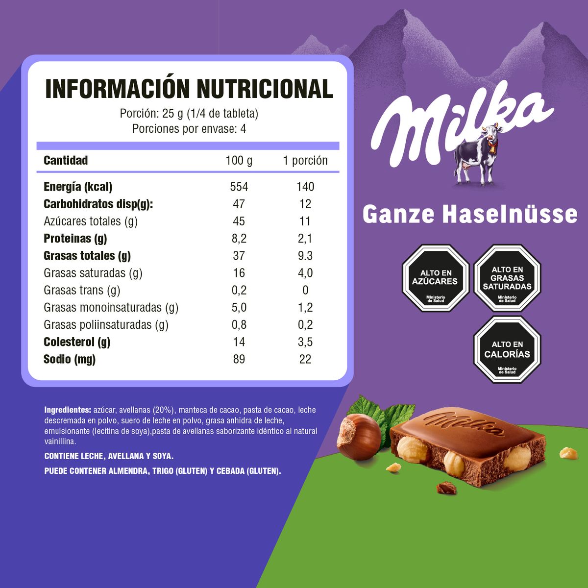MILKA - Chocolate Milka Relleno con Avellanas Enteras 95 g