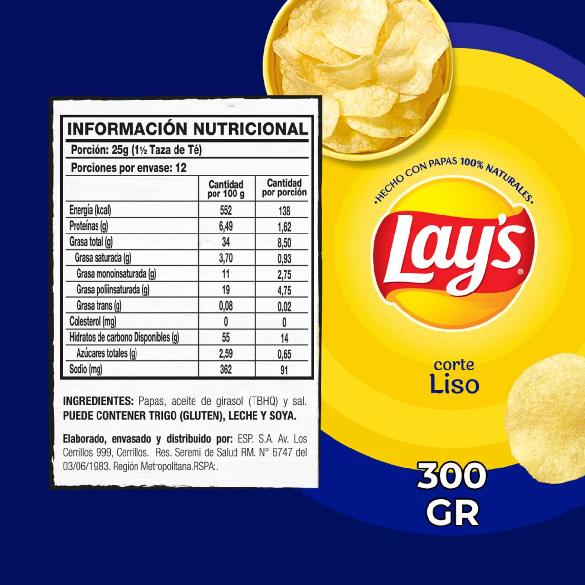 LAYS - Papas Fritas Corte Liso Lays 300 gr