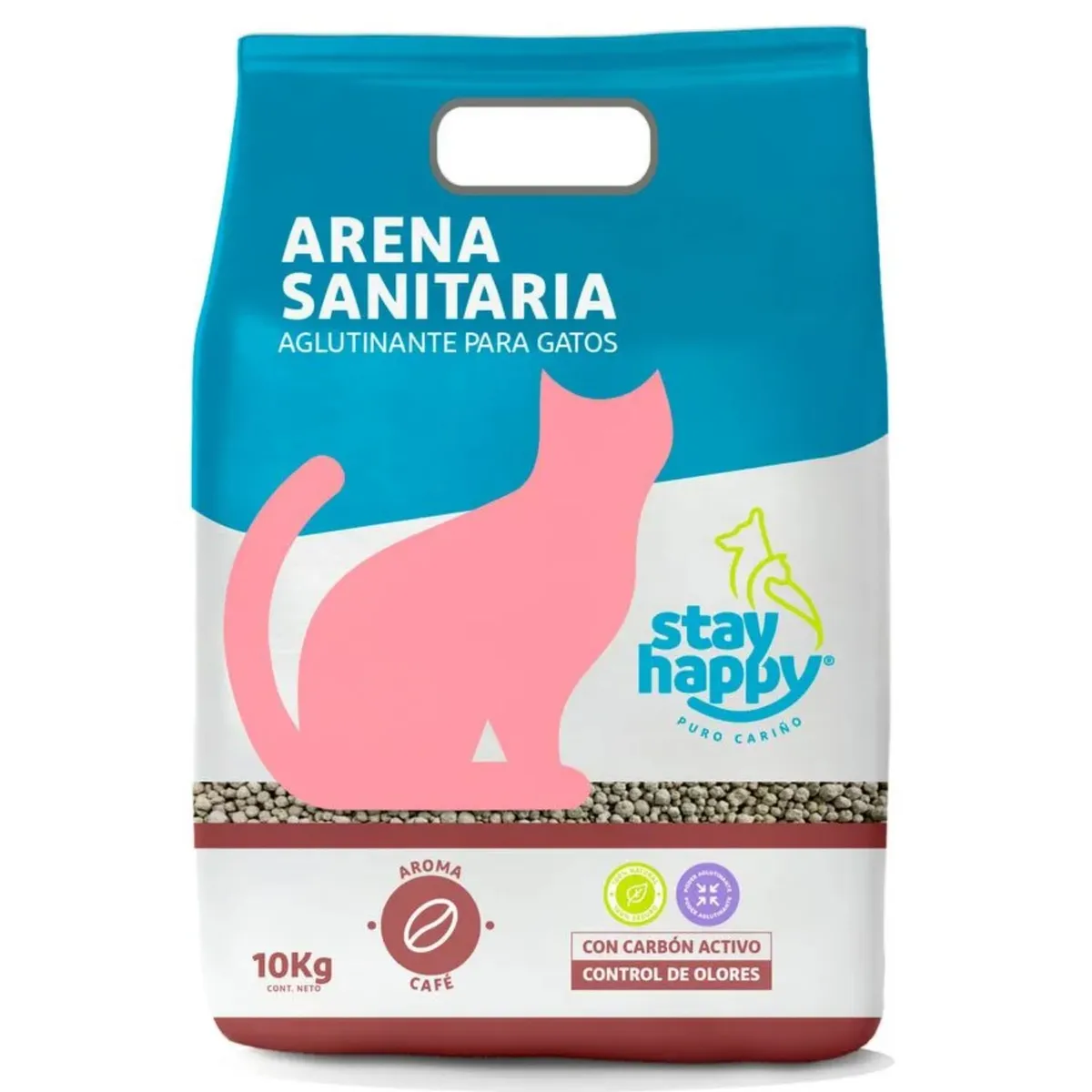 STAY HAPPY - Arena Sanitaria para Gatos Aglutinante Aroma Café Stay Happy 10 Kg