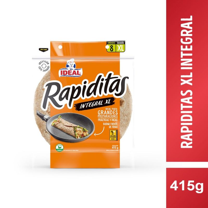 IDEAL - Tortillas Rapiditas Integral Tamaño XL 8 Un 415 g