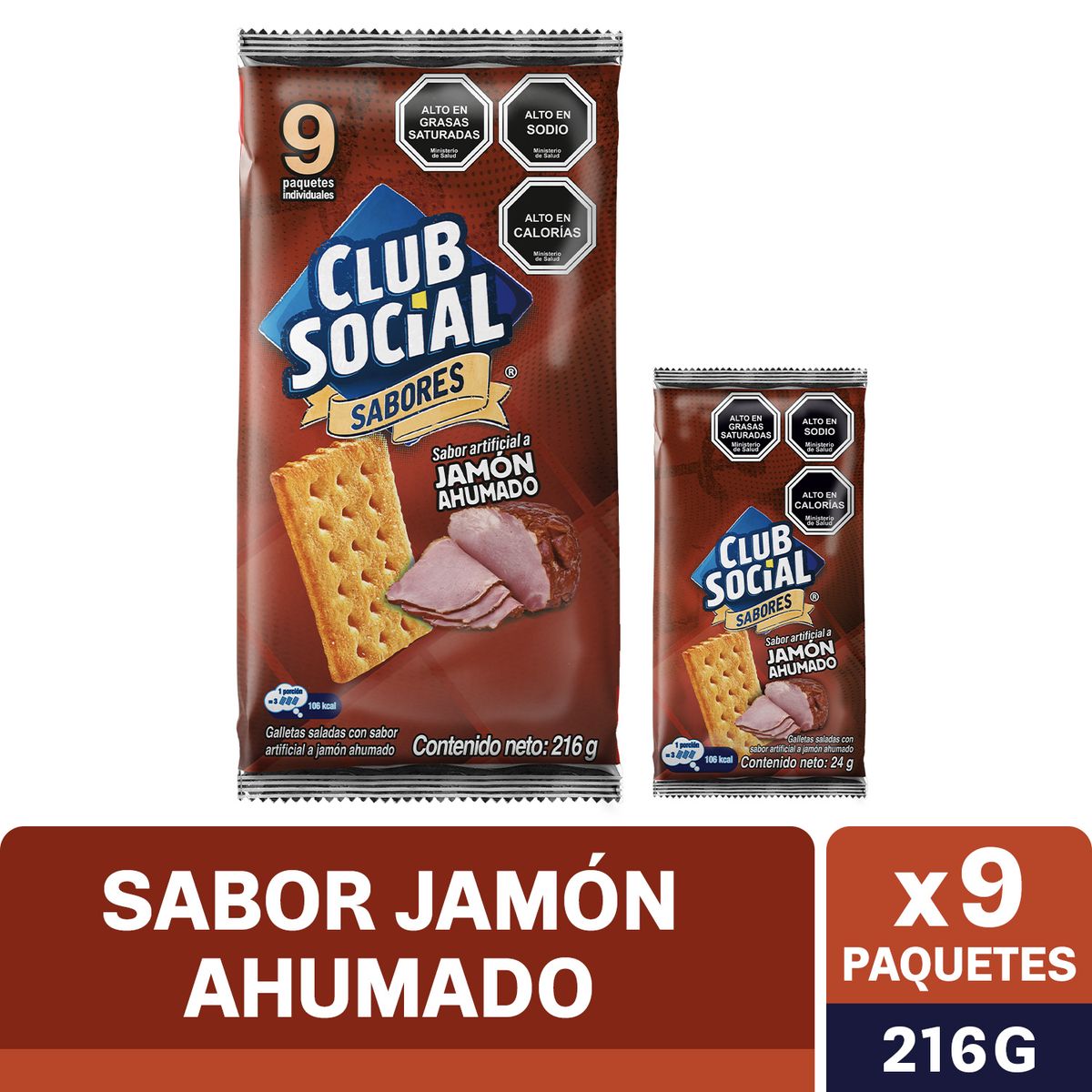 CLUB SOCIAL - Pack Galletas Club Social Jamón Ahumado 9 x 24 g