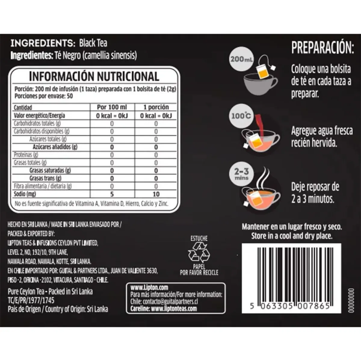 LIPTON - Té Royal Ceylon Lipton 50 Un