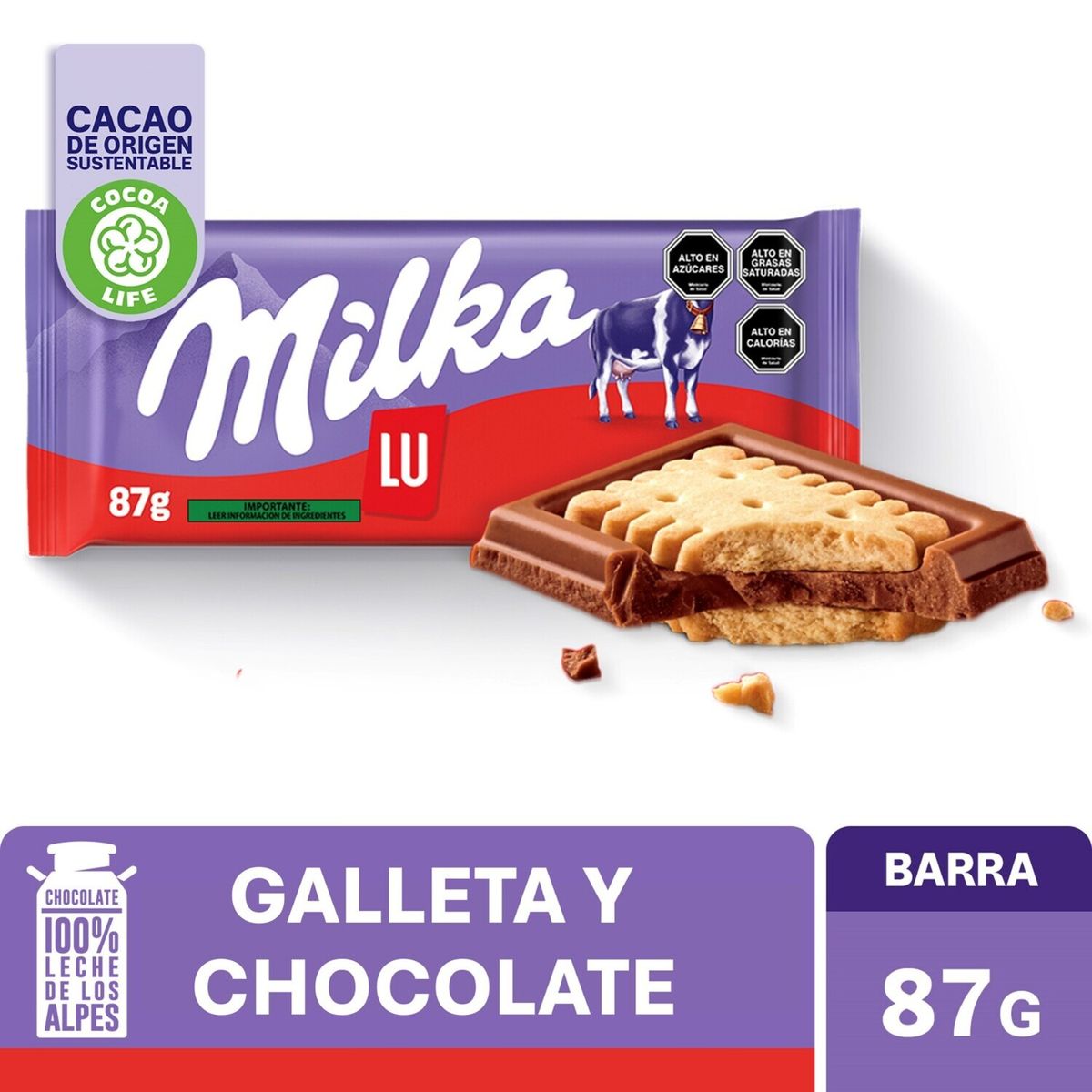 MILKA - Chocolate en Barra con Galleta Sandwich Milka 87 g