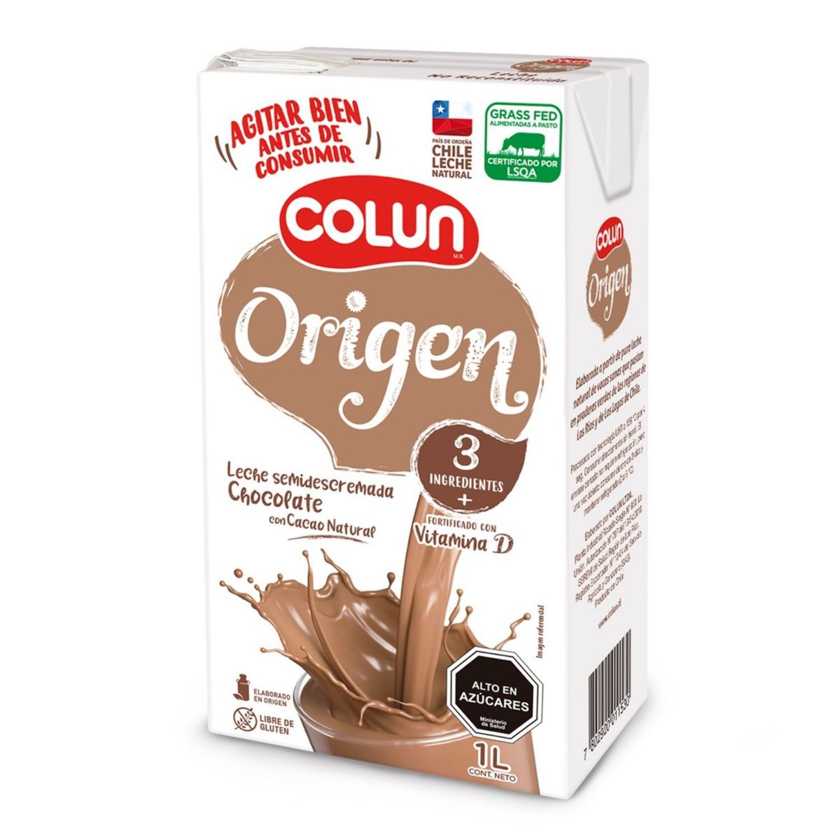 COLUN - Leche Semidescremada Origen Sabor Chocolate Colun 1 L