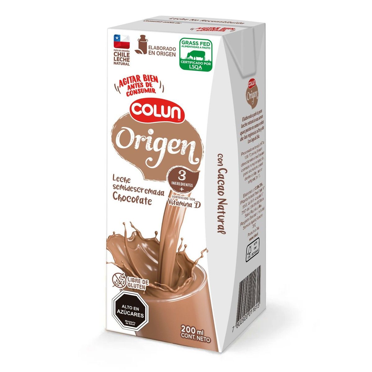 COLUN - Leche Semidescremada Origen Sabor Chocolate Colun 200 ml