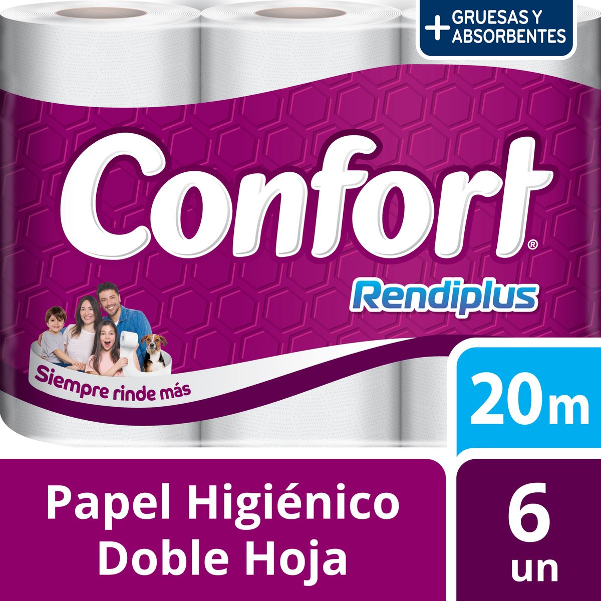 CONFORT - Papel Higiénico Confort Rendiplus Doble Hoja 6 x 20 mts