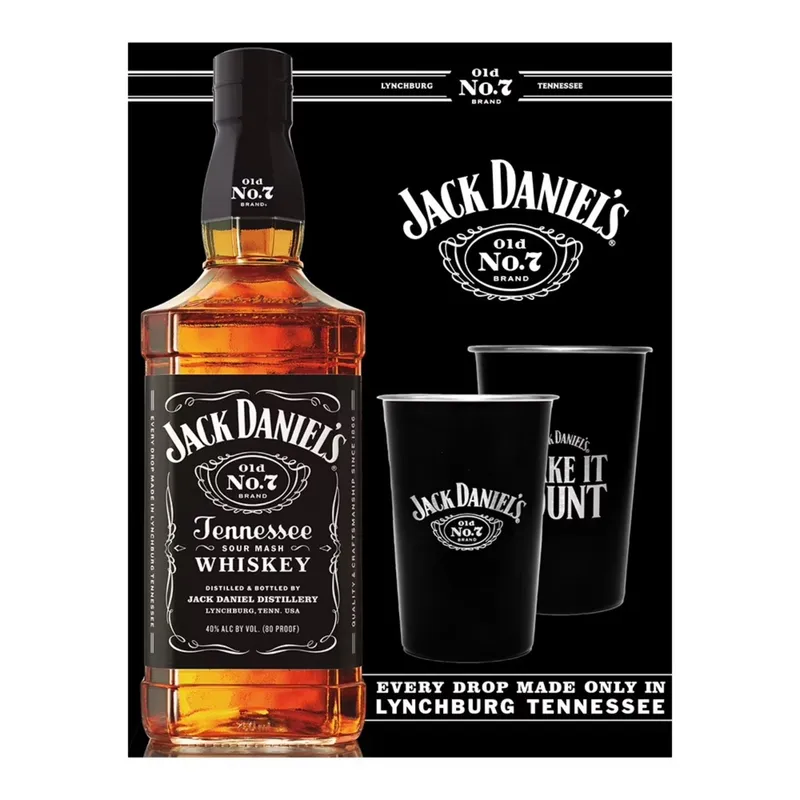 JACK DANIEL'S - Pack Whisky Jack Daniel's Old N°7 40° 750 ml + 2 Vasos